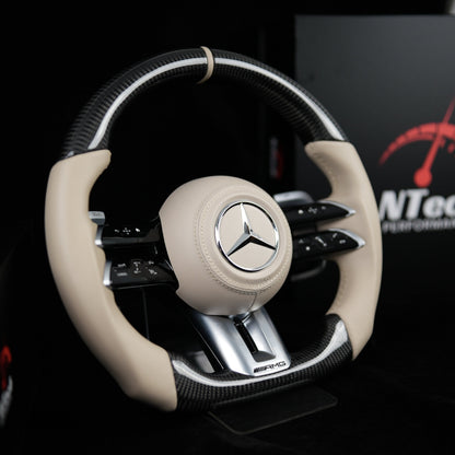 Volant en Stock Carbone tressé cuir beige Mercedes Classe A C E CLA GLA GLE GLS 2018+