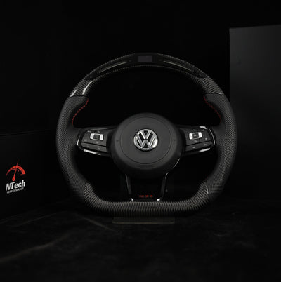 In-Stock Black Carbon Steering Wheel, Shift LEDs – VW Golf 7 GTI R, Polo, Scirocco, Tiguan (2013+)