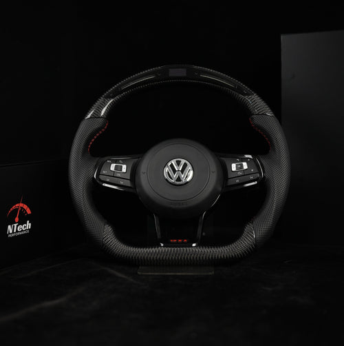 Vorrätiges schwarzes Carbon-Lenkrad, Shift-LEDs – VW Golf 7 GTI R, Polo, Scirocco, Tiguan (2013+)